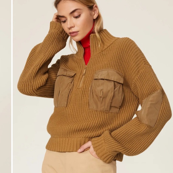 BAUM UND PERFGARTEN GUC Clyde 1/4 zip cargo sweater -tan -small